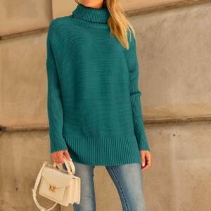 Lillusory Women’s Turtleneck Oversized Sweater Teal Size S